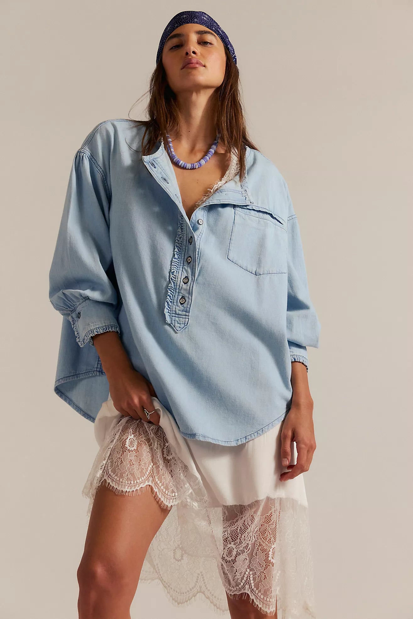 Free People Denim Dreaming Pullover