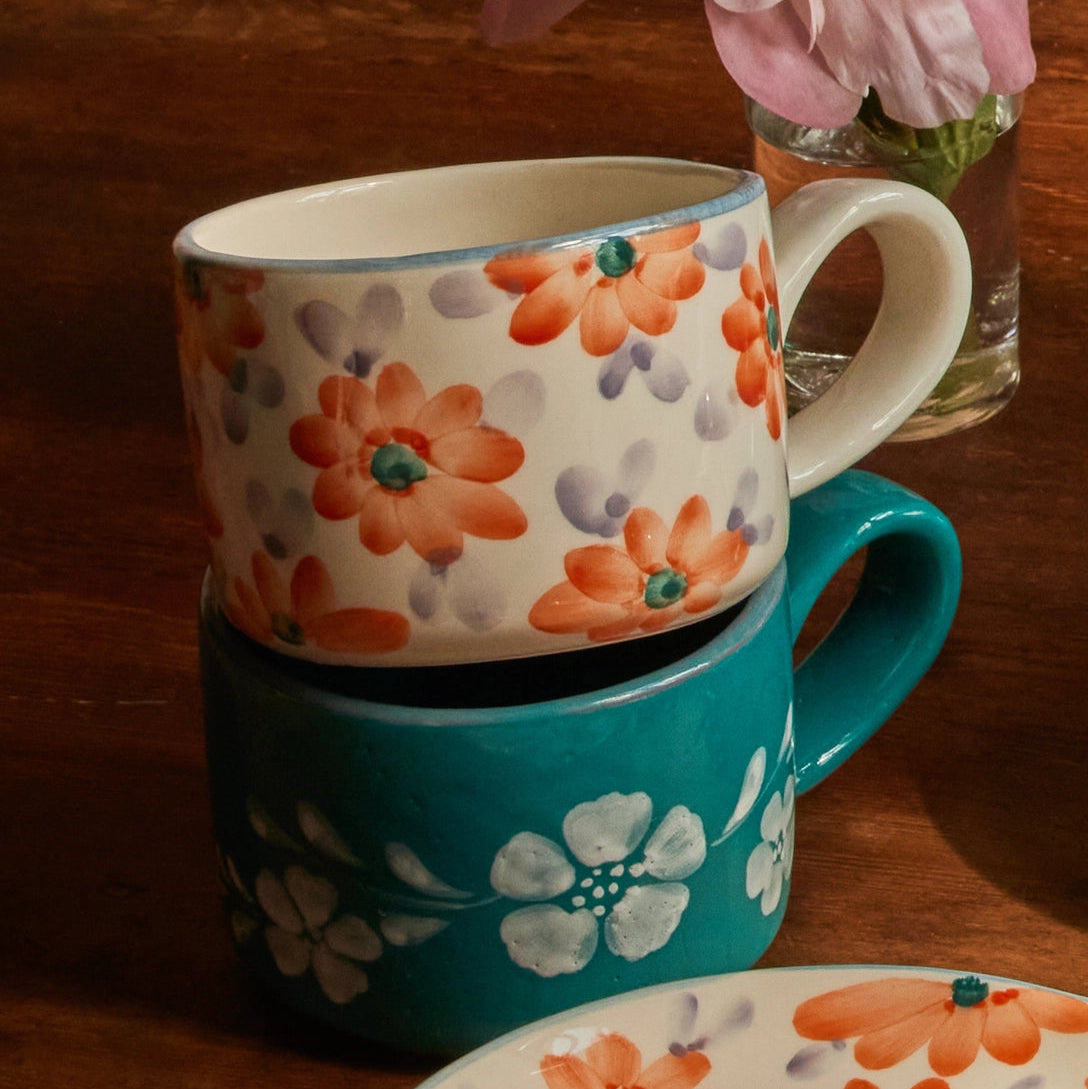Ceramic Cappuccino Cup Hand Painted- 6.7oz