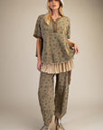 Signature Printed Washed Waffle Top (Olive)