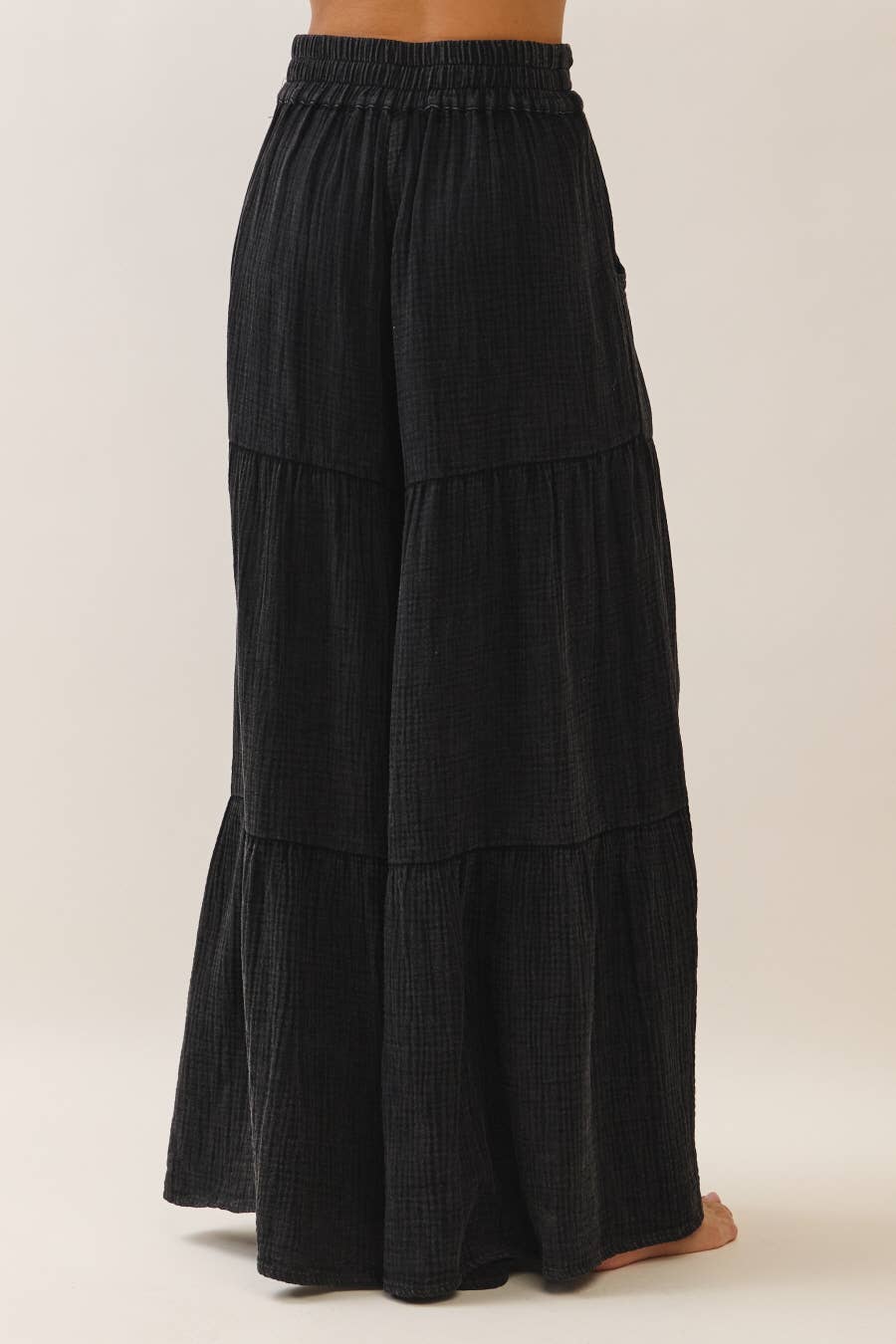 Tiered Wide leg Acid Washed Cotton Gauze Pants