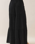 Tiered Wide leg Acid Washed Cotton Gauze Pants