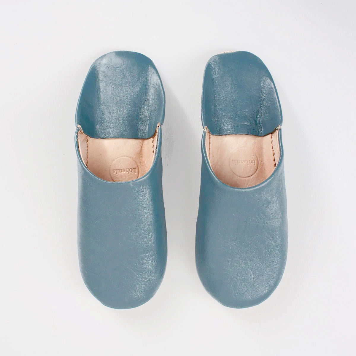 Moroccan Babouche Slippers, Blue Grey