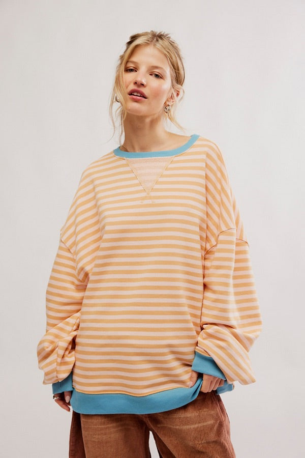 Free People Classic Striped Oversized Crew