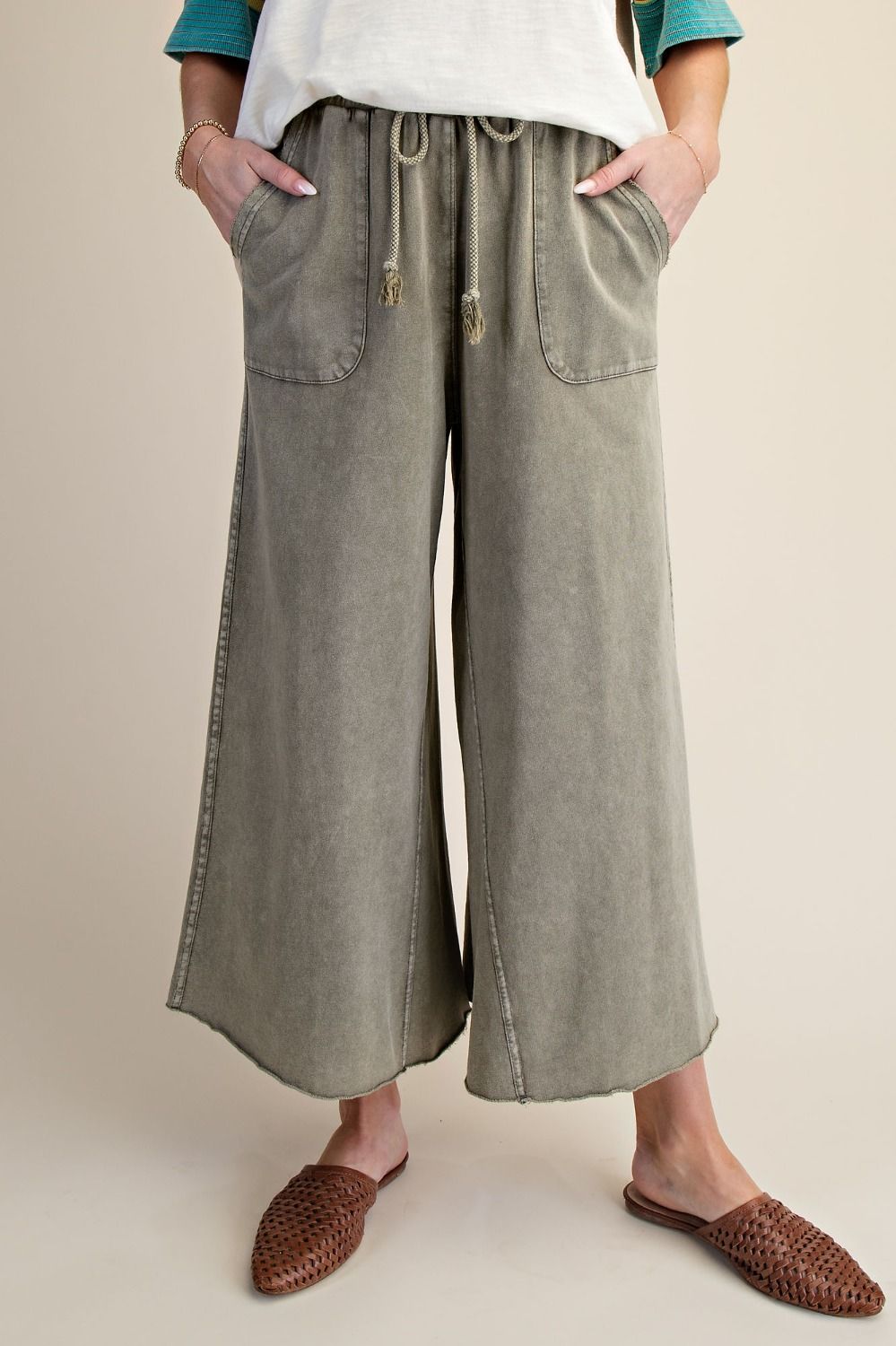 Washed Terry Knit Wide Pants (Ash)