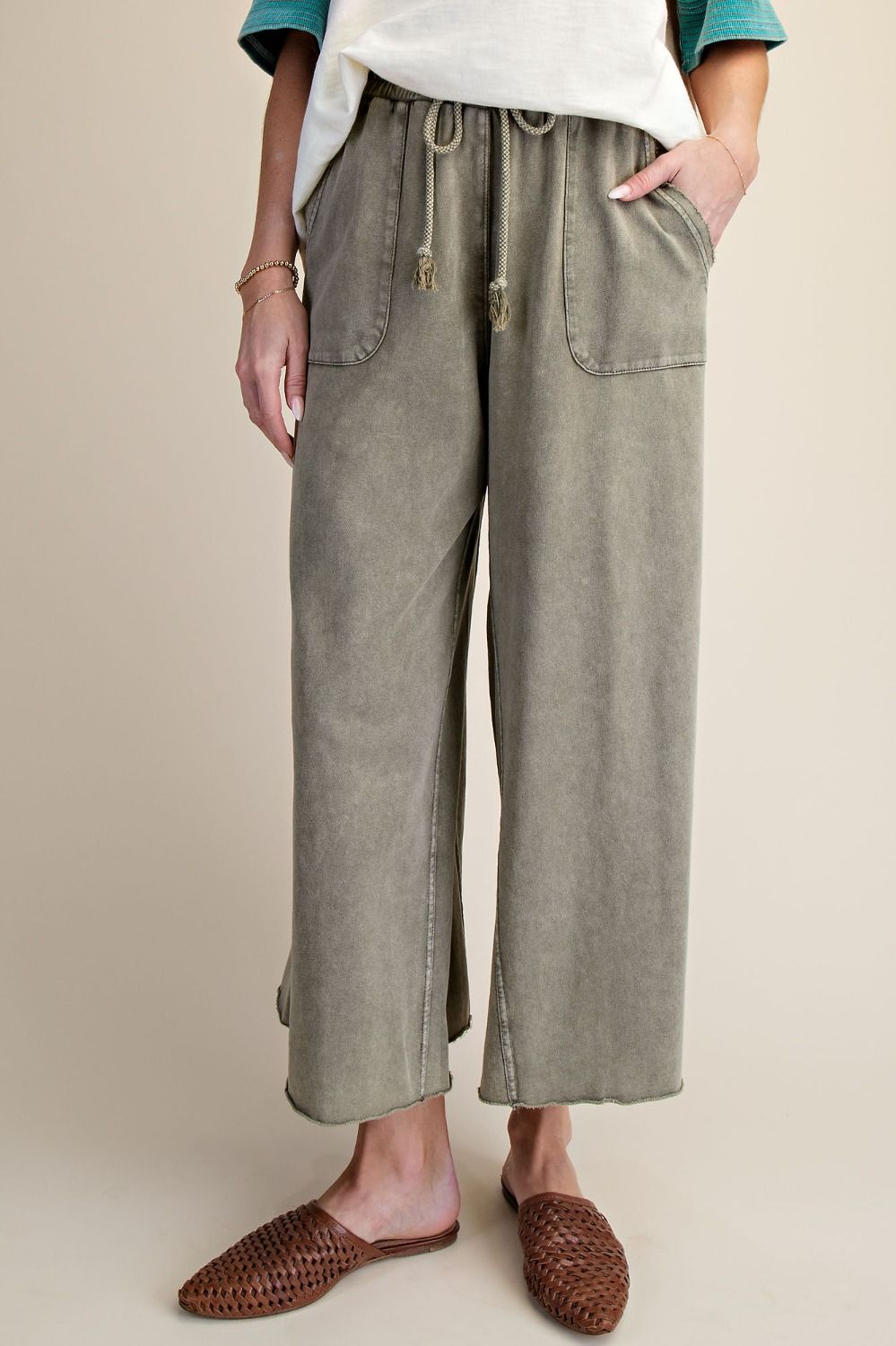 Washed Terry Knit Wide Pants (Ash)