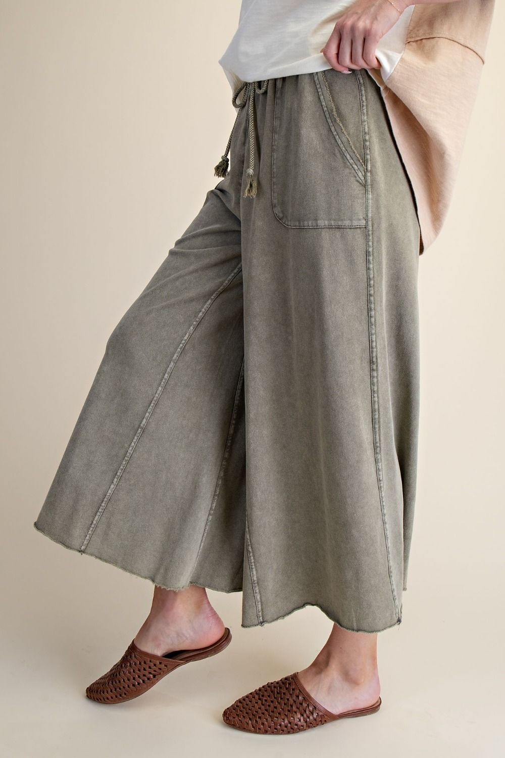 Washed Terry Knit Wide Pants (Ash)