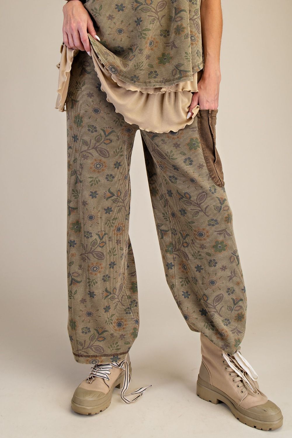 Signature Printed Washed Waffle Pants (Olive)