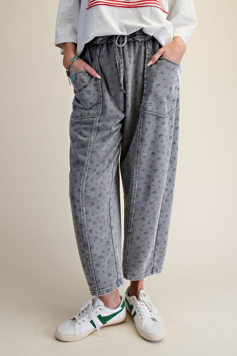 Ditsy Printed Washed Terry Pants