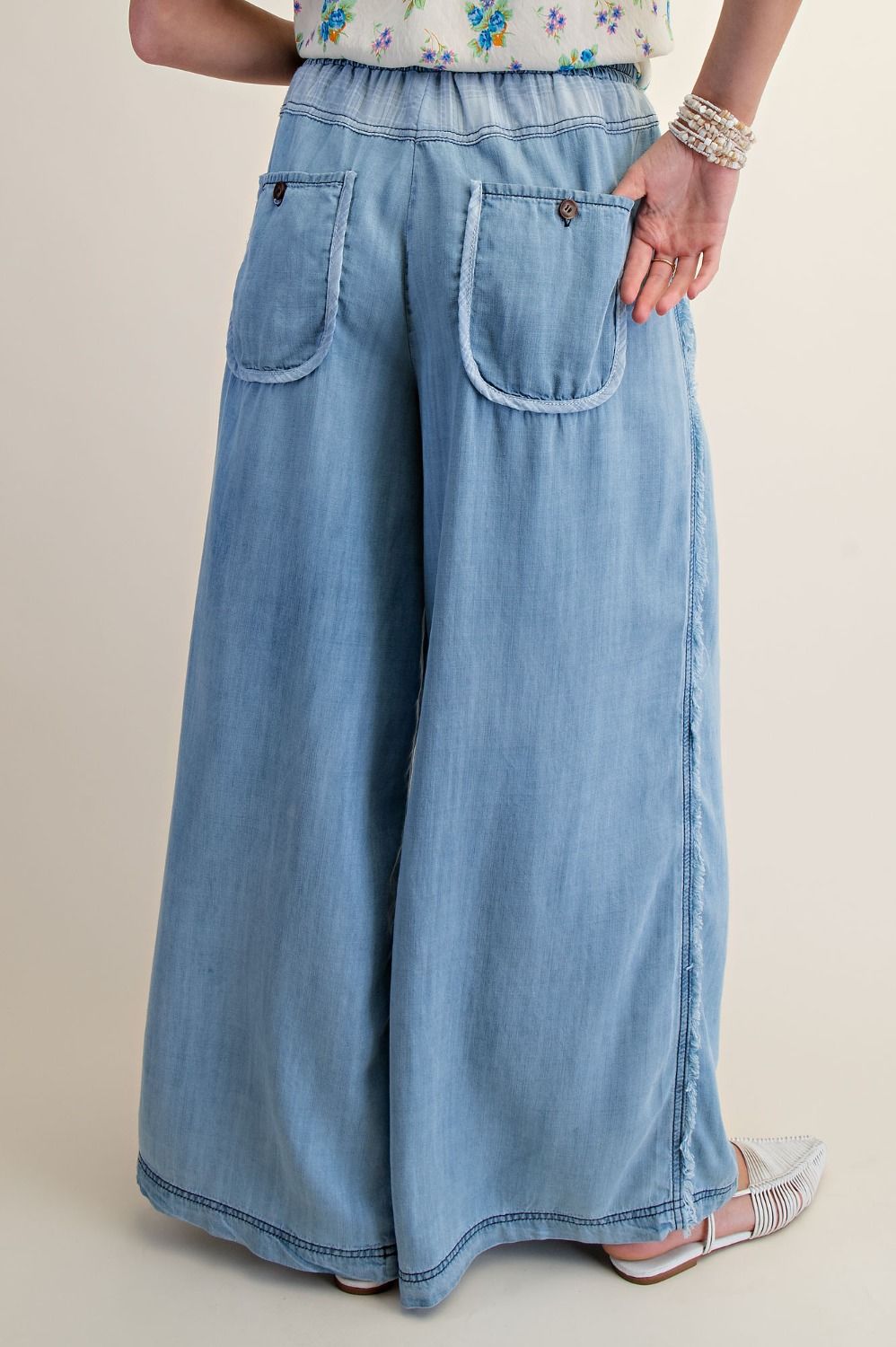 Washed Chambray Palazzo Pants