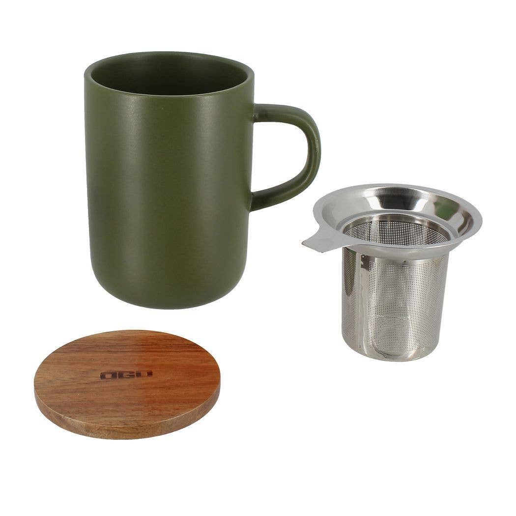Juliet Khaki Stoneware Teacup with Filter + Lid