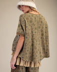 Signature Printed Washed Waffle Top (Olive)