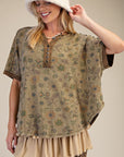 Signature Printed Washed Waffle Top (Olive)