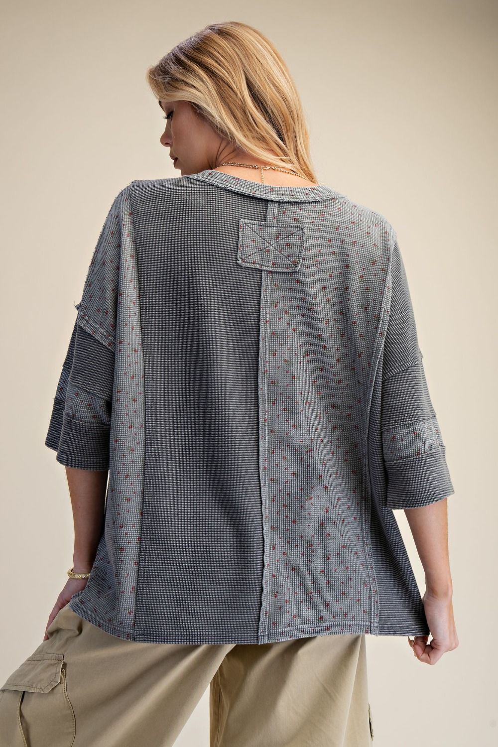 Printed Thermal Mix Washed Henley Top (Ash)