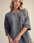 Printed Thermal Mix Washed Henley Top (Ash)